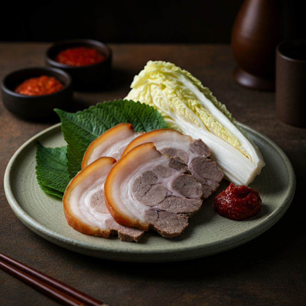 Bossam (보쌈): Steamed Pork Belly with Kimchi and Vegetables